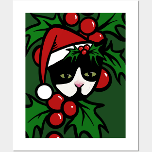 Tuxedo Cat Christmas Posters and Art